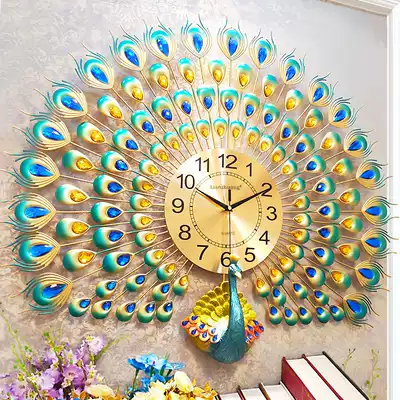 Peacock clock living room wall clock modern personality creative art clock mute wall watch decorative clock quartz clock atmosphere