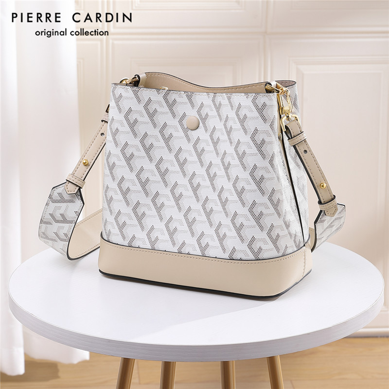 Pierre Carden retro bucket bag trendy PVC waterproof fashion women's bag large-capacity old flower bag shoulder messenger bag