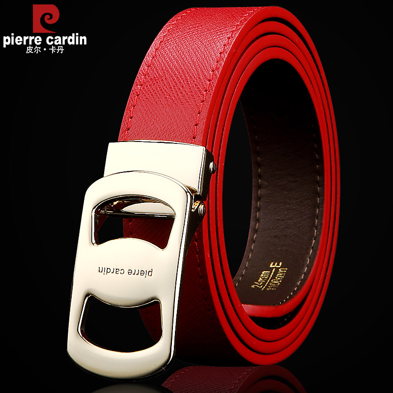 Pierre Carden New Strap Woman Genuine Leather Smooth Buckle Belt Women Ins Wind Fashion Red Bull Leather Pants With Casual