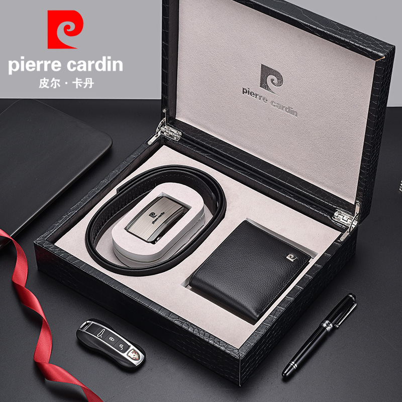 Pilkaden men's belt wallet gift box set men's real cow leather belt upscale birthday present to dad