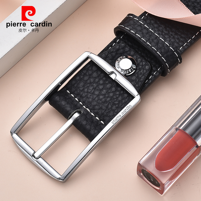 Pierre Carden women's belt simple and versatile fashion cowhide black leather belt casual pants with female ins style
