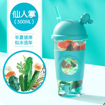 glasslock straw water cup for women high-looking glass cup heat-resistant explosion-proof high-temperature-resistant milk tea cup juice cup 419