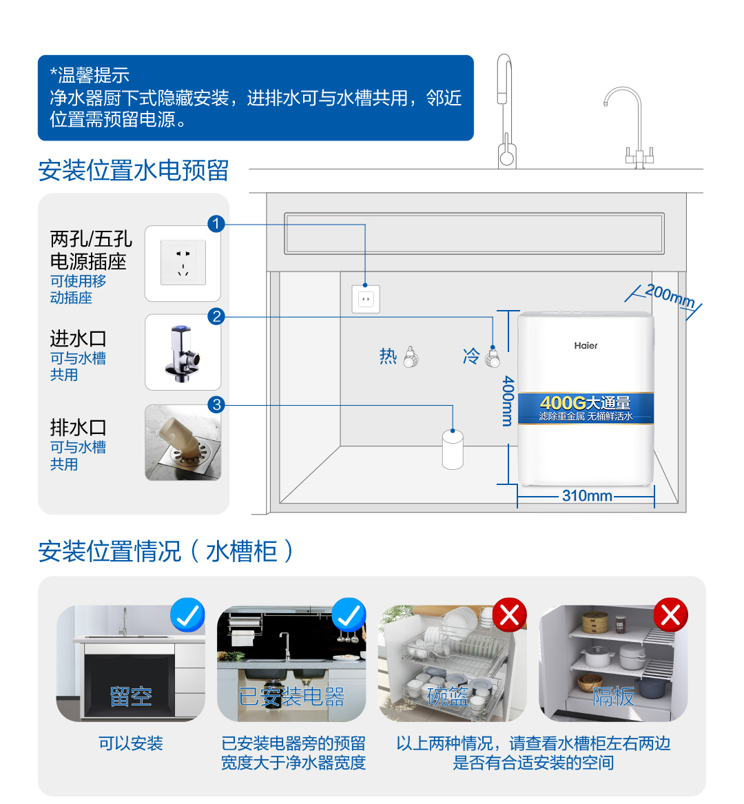 海尔 400G无罐 雪魔方RO反渗透净水机 3年长效进口滤芯 图17