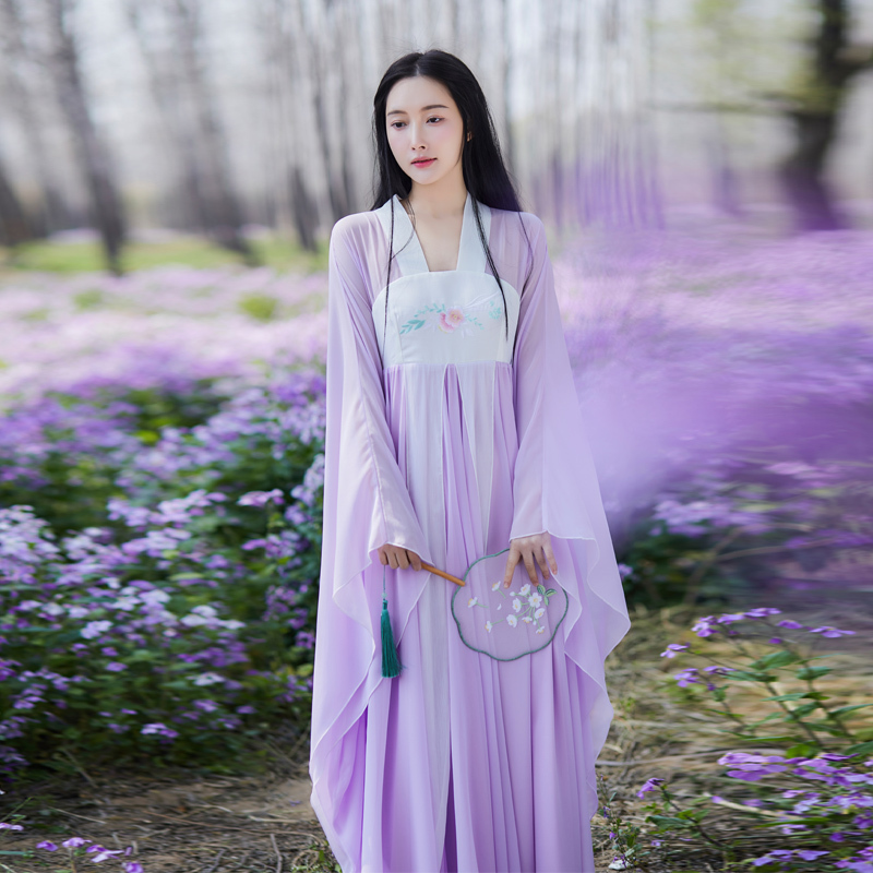 Wei and Jin Dynasty Style Hanfu for Women, Summer Elegant Traditional Costume with Heavy Embroidery, Chest-Length Skirt, Wide Sleeves, Everyday Chinese Style Dress for Women