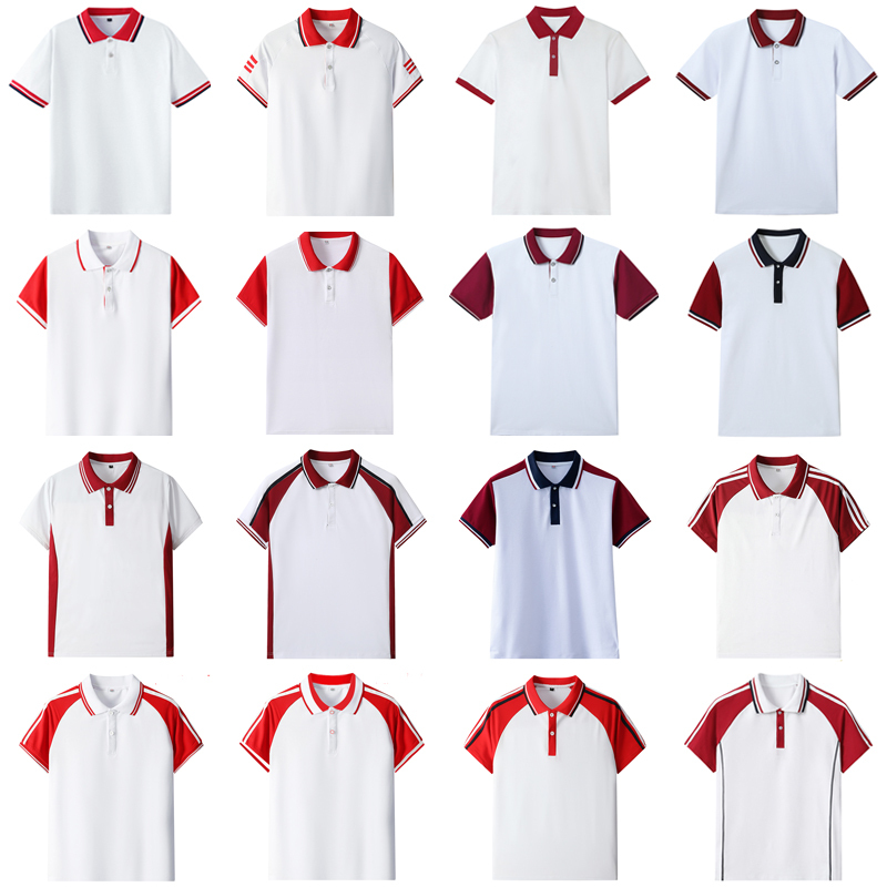 Summer School Uniforms for Primary and Secondary School Students, Short-Sleeved Suits, Junior High School Students Polo Shirts, High School T-Shirts, Burgundy White Tops, Half-Sleeves