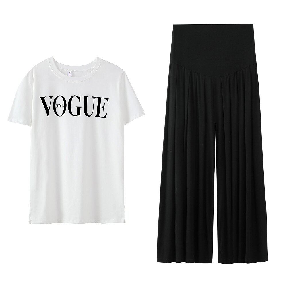 Black Pregnant Woman Broadlegged Pants Summer Thin style Loose Suit Large Size Fashion Casual Modale 90% Pants Outside