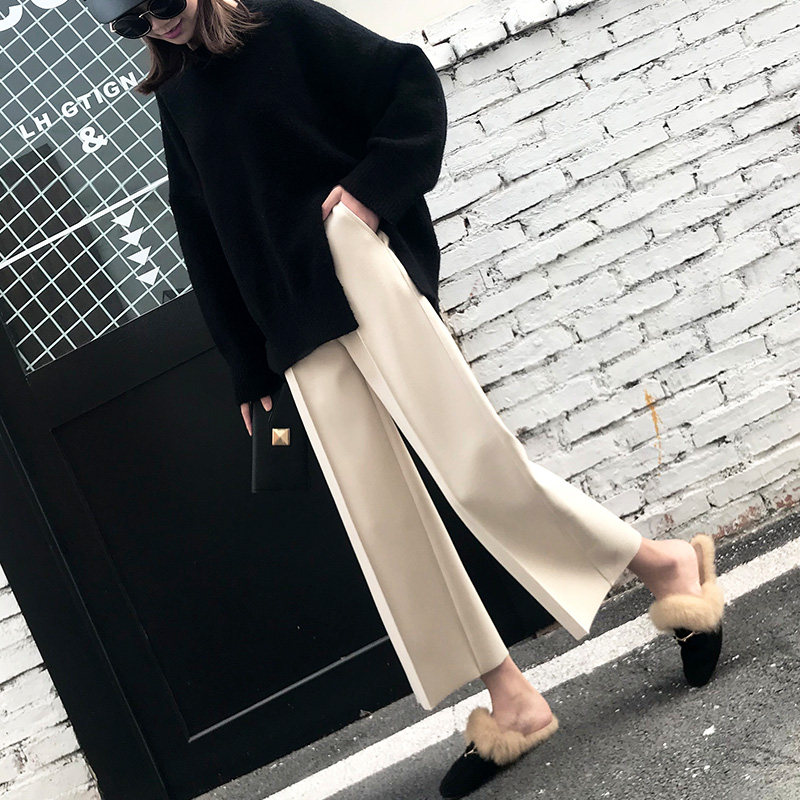 Pregnant Woman Broadlegged Pants Autumn Winter 2020 New Spring Autumn Tide Moms Straight Cylinder Pants Thickened Loose 90% Mao's Pants Winter Clothing