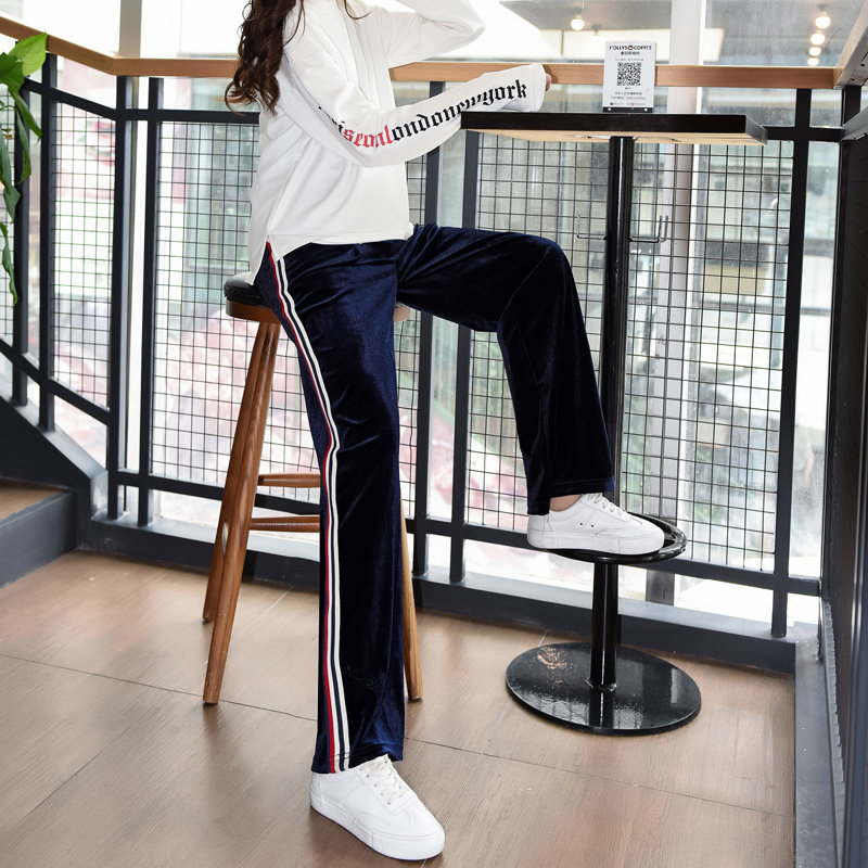 Pregnant women's wide-leg pants spring and autumn thin section pregnancy pants sports pants autumn loose gold velvet straight trousers tide mom