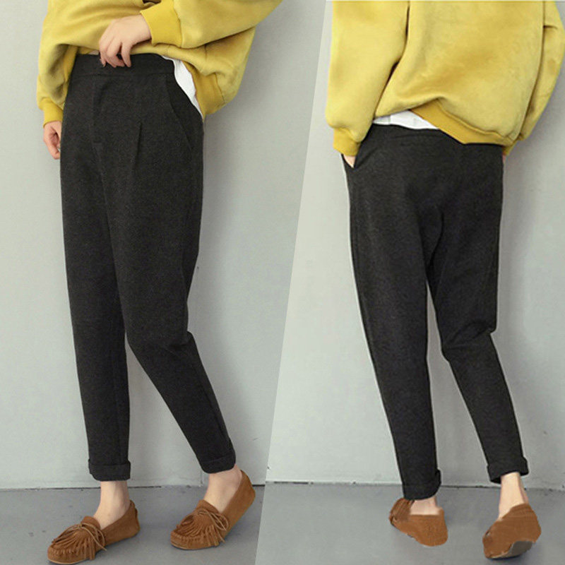 Pregnant woman Mao Harenpants 90% outside wearing autumn and winter with loose child's rounder pants Nets with long pants black
