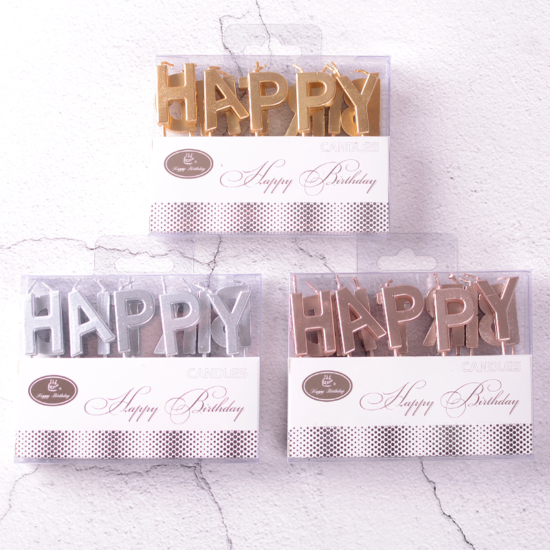 Metal birthday letter candle happy birthday gold and silver rose gold birthday candle baking supplies