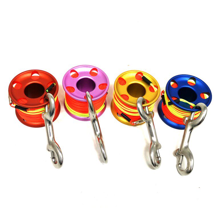 Low price promotion mini aluminum alloy diving warning elephant pull SMB buoy retractable wire wheel 30 meters flat line with hook