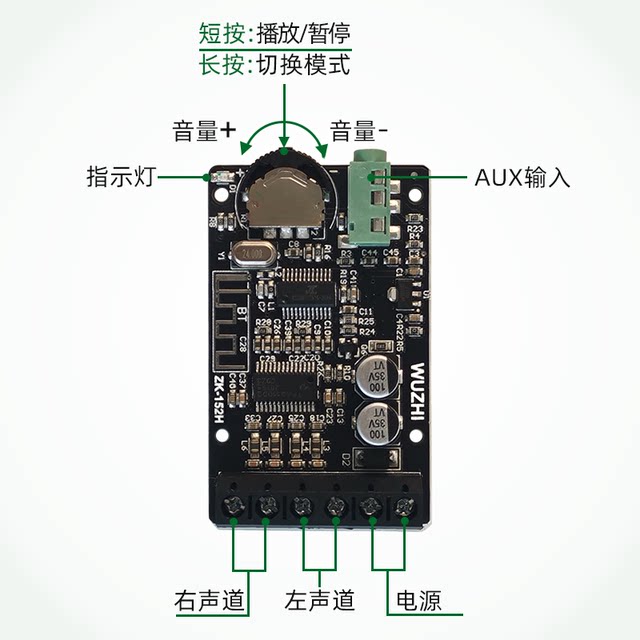 Wuzhiaudio10W/15W/20W Dual-Channel Stereo Mini Bluetooth Digital Amplifier Board Module 9/12V
