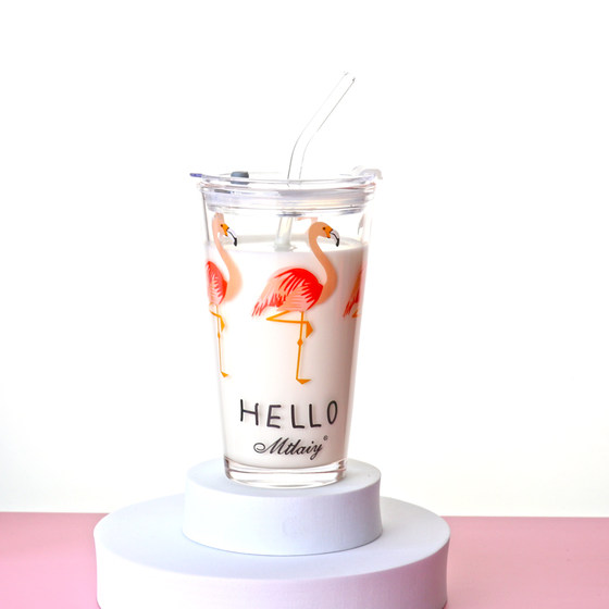 Internet celebrity ins straw glass household large-capacity high-value water cup female milk cup with scale breakfast cup