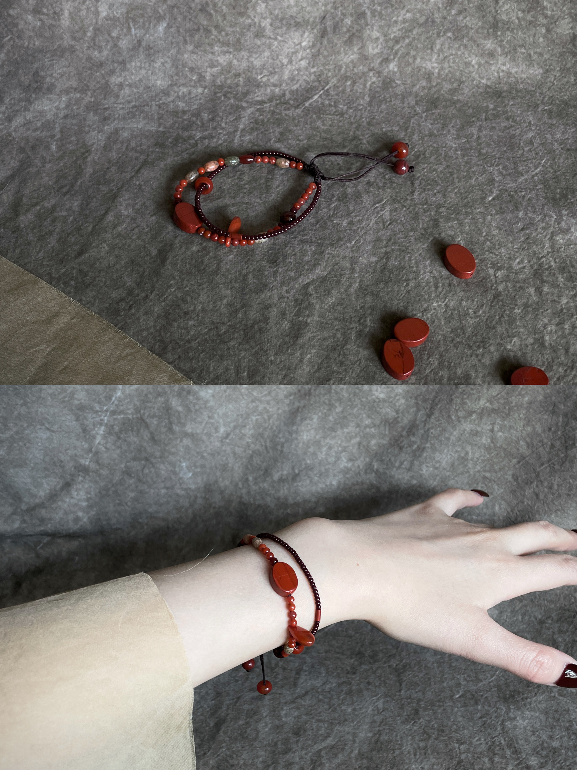 Оригинальный браслет из натурального южного красного агата Shuyu”Crushed Red Fine