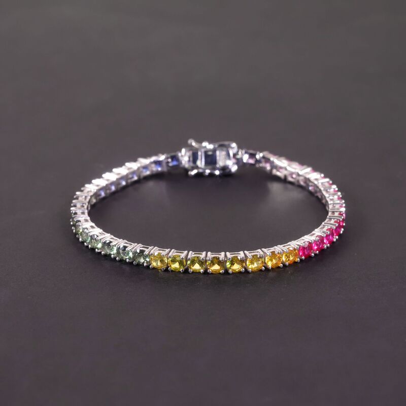 S925 Silver Gradient Color Cultivated Sapphire 3/4/5mm Tennis Chain ins Trendy Fashion Stackable Rainbow Bracelet