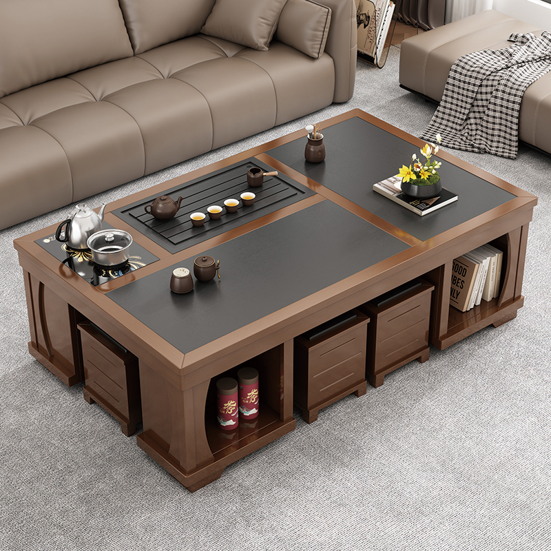 Solid Wood Kung Fu Tea Table Set for Home Living Room with Fire-Resistant Stone Tea Brewing Integrated Design, Multifunctional Tea Table Desk for Office Use Solid Wood Kung Fu Tea Table Set for Home Living Room with Fire-Resistant Stone Tea Brewing Integrated Design, Multifunctional Tea Table Desk for Office Use