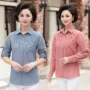 Mùa xuân và mùa thu mới của phụ nữ trung niên kích thước lớn mẹ denim áo sơ mi thêu tay nữ dài tay 40 tuổi 50 áo sơ mi - Áo sơ mi dài tay 	áo sơ mi kaki nữ tay dài	