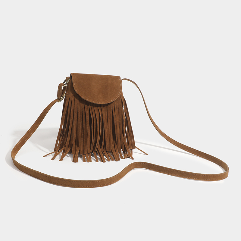Ur Tassel Bag Brown Retro Western Cowboy Bag Niche Ethnic Style Bohemian Crossbody Bag Women's Trendy Travel
