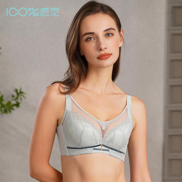 100% French Lace Thin Style C Cup Bra for Large Busts, Minimizing Effect, Crystal Cup, Side Support, Push-Up Bra 6027