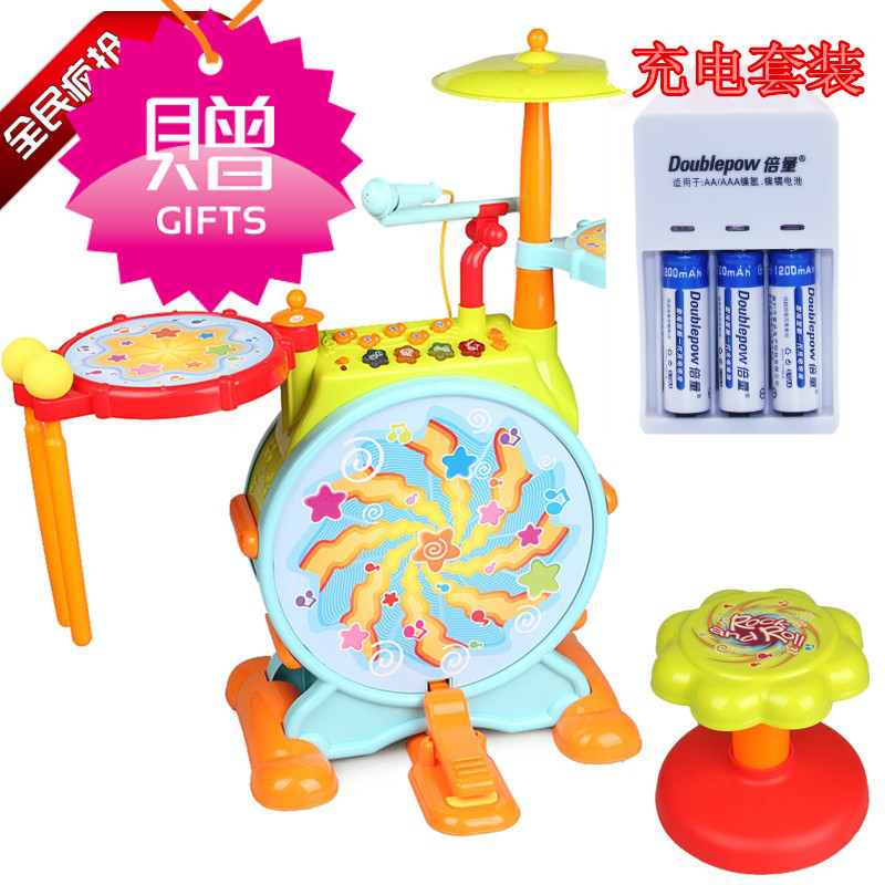 Huile Music 666 Children's Yue Jazz Drums and Drums Toys Music Drum with Microphone Instrument Baby Early Education