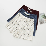 Quần short nữ nhà nữ chất liệu cotton mỏng cộng với phân bón XL quần ngủ chất béo MM rộng chân quần rộng thoáng khí eo - Quần tây