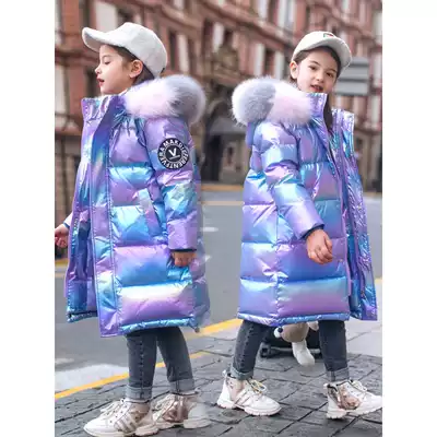 next inss girl down jacket medium and long version 2021 new bright face foreign pie winter white duck down children's down jacket