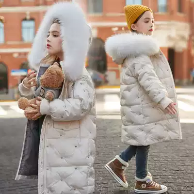 next inss girl down jacket medium long version 2021 new children's clothing winter women's Big Boy white duck down coat winter