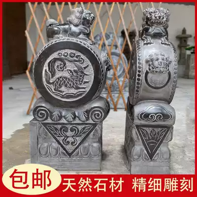 Stone carving door pier Door household holding drum stone Unicorn courtyard Stone pier Pixiu town house stone drum pair janitor stone lion