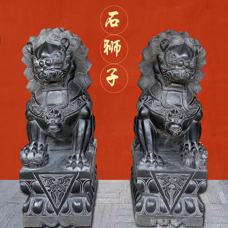 Stone Lions Pair of view Gate Qingshi Large hotel Home Villa Courtyard Chinese Fine Carving Large Doorway Stone Sculpture Pendulum