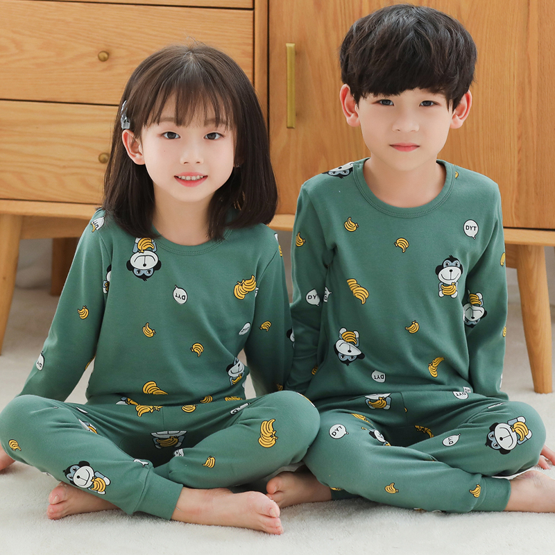 Children's spring autumn underwear pure cotton suit thin section boy middle child girl baby girl in autumn clothes sanitary pants baby girl's pyjamas