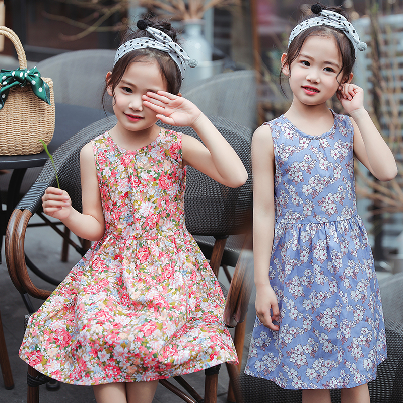 Girl Foreign Dress Pure Cotton Summer Little Girl Princess Beach Skirt Korean version Broken Flower Harnesses Children Skirt Thin children's skirts