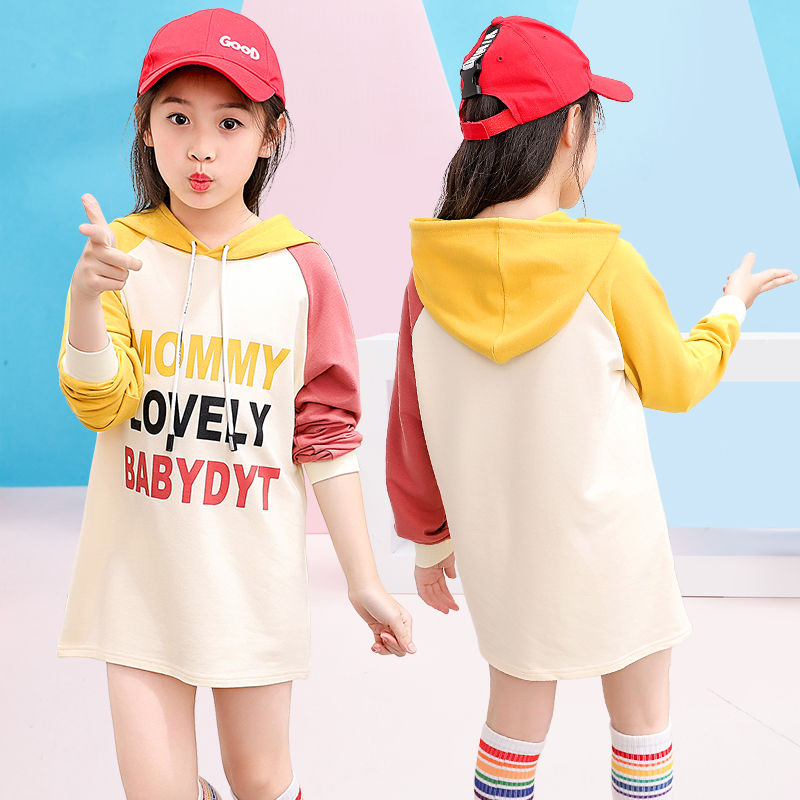 Girls Spring and Autumn Cotton Casual Tops 2020 New Big Kids Korean Fashion Long T-Shirt Kids Western Style Tops Mid-length Version