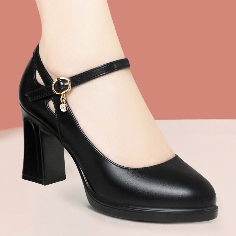 Specialized High-Heeled Shoes for Cheongsam Shows, Women's Thick-Soled Waterproof Platform Round-Toe Comfortable Performance Shoes, Chunky Heel Work Shoes, Single Shoes