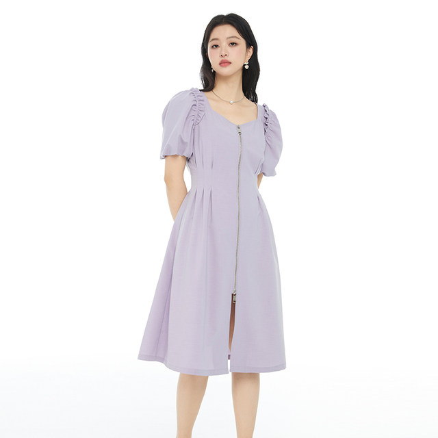 GW plus size ຂອງແມ່ຍິງຝຣັ່ງ elegant square neck dress 2024 summer ໃຫມ່ໄຂມັນ mm ແອວສູງ slimming skirt