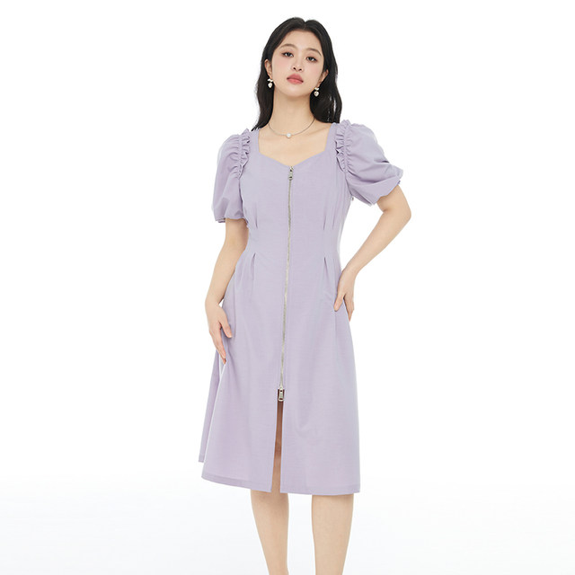 GW plus size ຂອງແມ່ຍິງຝຣັ່ງ elegant square neck dress 2024 summer ໃຫມ່ໄຂມັນ mm ແອວສູງ slimming skirt