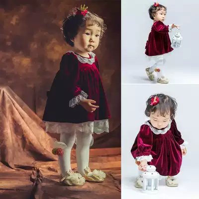 Baby Spring and Autumn Set Clothes Gift Box Female Baby Dress Cotton One Hundred Day Dress Golden Velvet Princess Dress
