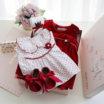  Newborn baby female baby Western style pure cotton fashion two-piece princess skirt gift box set high-end 100-day gift