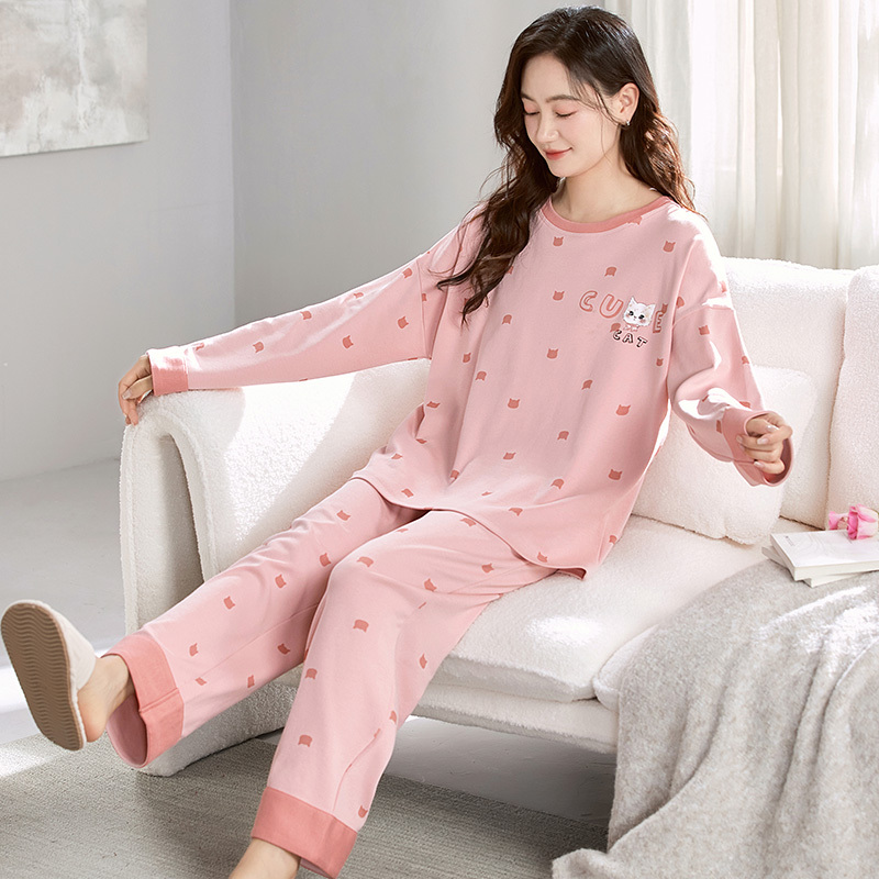 Yu Zhaolin Women's Pajamas 2026 New Spring and Autumn Style Pure Cotton Long-Sleeved Sweet Cartoon Cat Can Be Worn Outside Home Wear Set Yu Zhaolin Women's Pajamas 2026 New Spring and Autumn Style Pure Cotton Long-Sleeved Sweet Cartoon Cat Can Be Worn Outside Home Wear Set