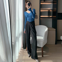 Cui Aunt Cui custom Wang fried leg pull effect two wear wide leg pants women design sense high waist slack casual pants