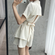  Aunt Cui customized two-in-one-non-wrinkle cotton and linen fashion sense suit small suit shorts two-piece womens summer clothes
