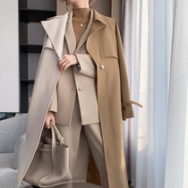 Aunt Cui customized Paris street contrast stitching windbreaker womens design sense personality mid-length jacket over the knee autumn