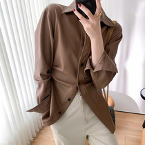 Cui Aunt Custom Little Bruise Waist Protein Pu Leather Upside Down Pleats High Street Cashew Waist Display Slim Handsome Fur Coat Shirt Woman Autumn