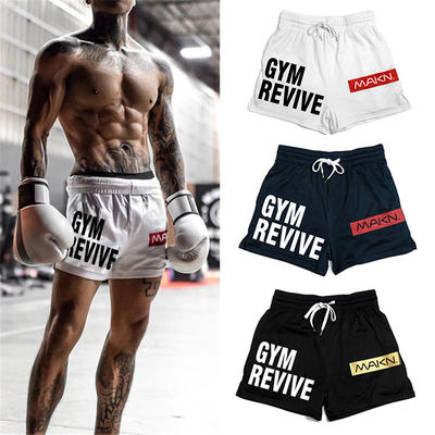 Muscular sports three-quarter shorts, mesh breathable, multi-color running and boxing two-piece with inner lining, multi-functional fitness men