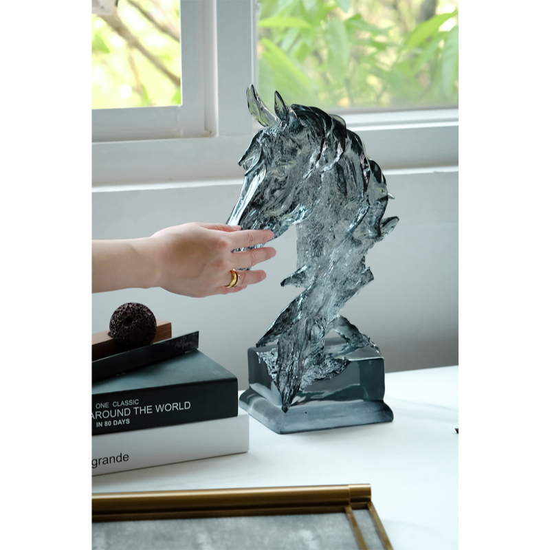 Ruonai St. L@Uis Aurora Blue "Dragon Horse Spirit" Crystal Texture Lucky Horse Year Ornament Housewarming Gift