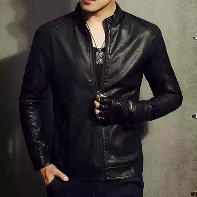 2021 autumn and winter real leather men slim body Korean handsome sheep leather jacket men's stand collar locomotive leather coat tide