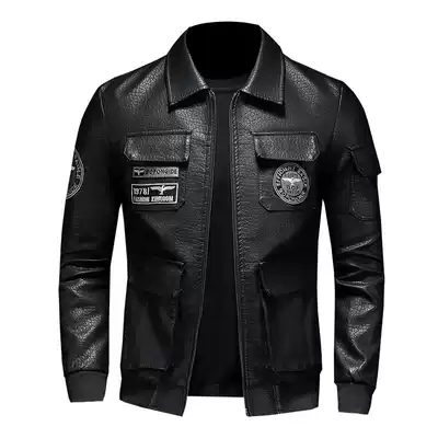 Leather leather clothing men's sheepskin motorcycle clothing leather jacket young and middle-aged autumn and winter lapel handsome large size leather jacket
