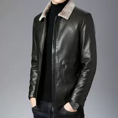 Leather leather clothing men's down inner white duck down winter clothes thickened warm leather jacket sheepskin jacket men's clothing