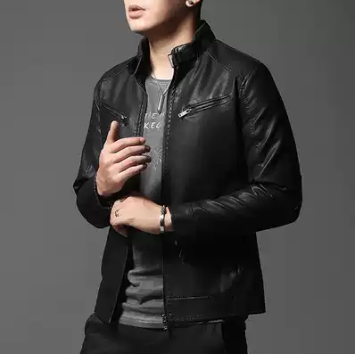 Haining leather men's leather sheepskin slim-fit handsome men's clothes stand-up collar motorcycle leather jacket jacket autumn trend