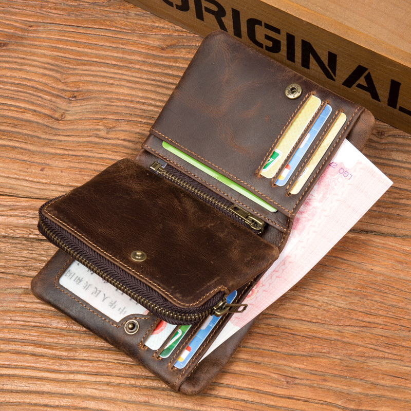 Slow Time Handmade Crazy Horse Leather Wallet Vintage Vertical Zipper Wallet First Layer Cowhide Simple Distressed Wallet for Men Slow Time Handmade Crazy Horse Leather Wallet Vintage Vertical Zipper Wallet First Layer Cowhide Simple Distressed Wallet for Men