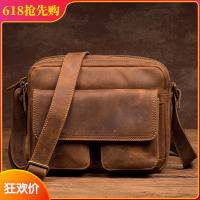 慢时光 Retro handmade crazy horse leather crossbody bag men's bag first layer cowhide shoulder bag genuine leather backpack casual shoulder bag